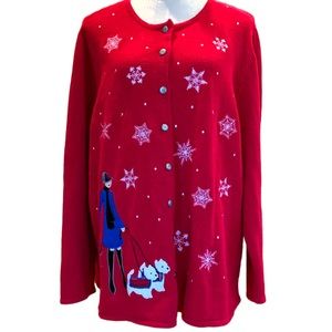 Vintage Casual Corner Annex red Christmas cardigan sweater. Size 1X EUC